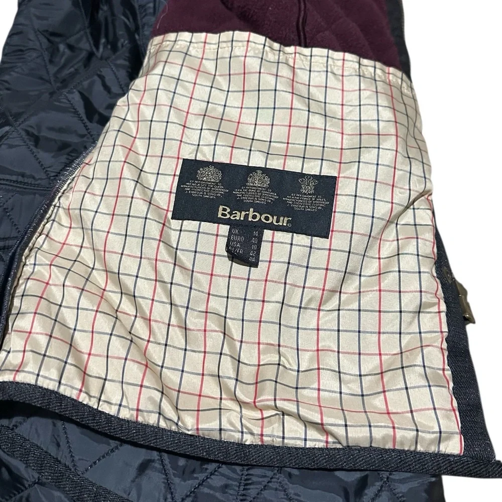 Barbour Women's Quilted Wray Gilet Vest Black Burgundy Fleece Interior Size 10 - Picture 12 of 14